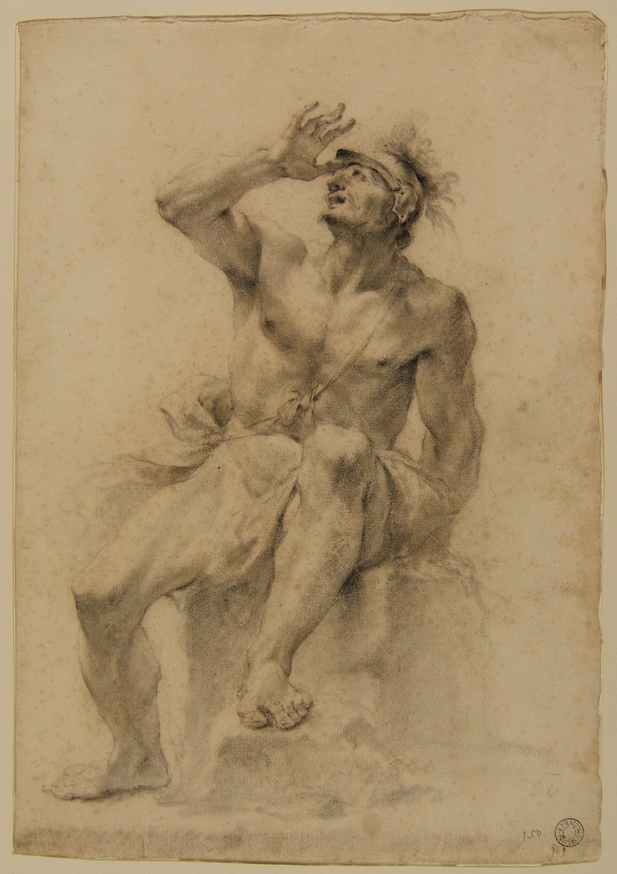 Monti Francesco-Nudo virile seduto con elmo  (recto); Schizzo di nudo virile (verso)